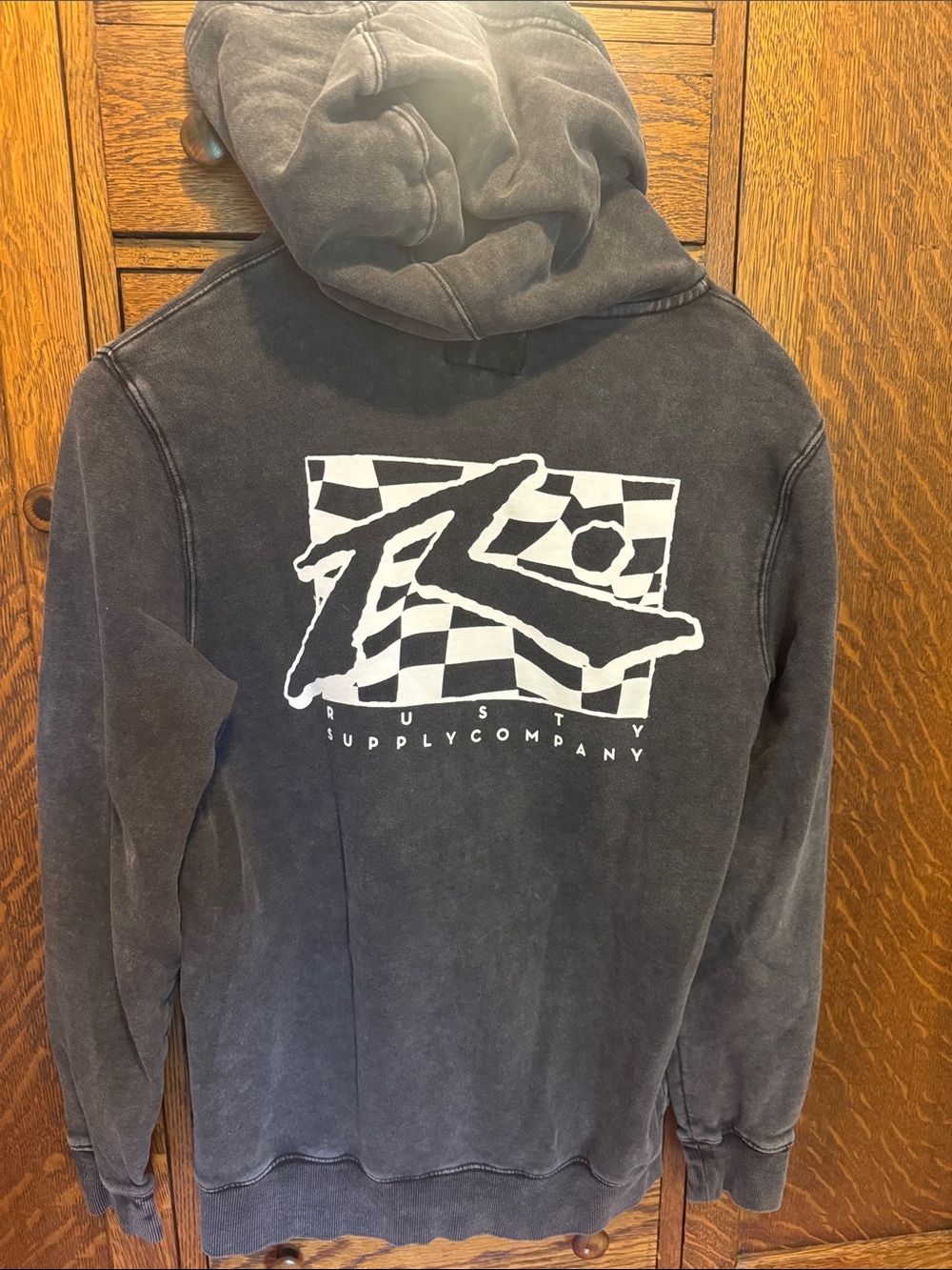 Rusty Black Washed Hoodie with White Checker Logo